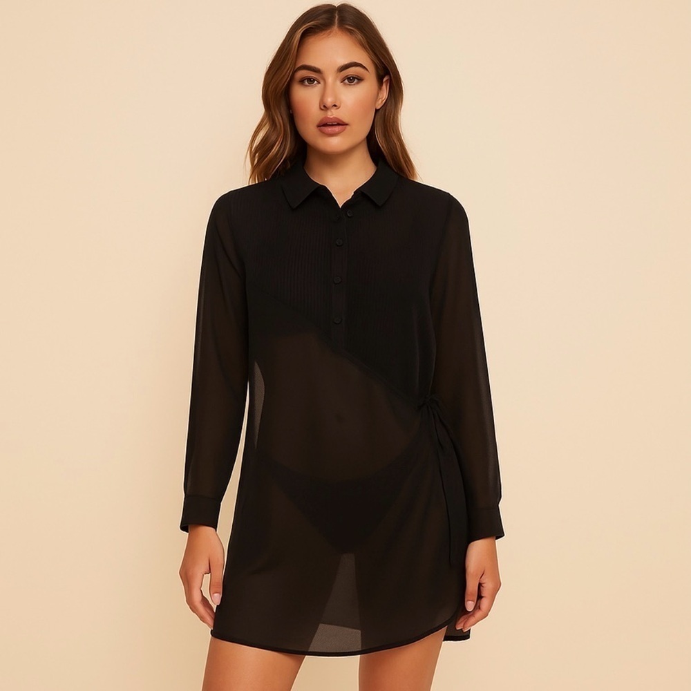 Worth New York Black Button-Up Coverup Size Medium